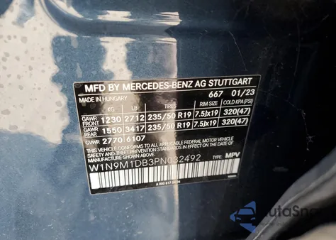 2023 Mercedes-Benz Eqb 350 4Matic из США, поврежденный, VIN W1N9M1DB3PN032492